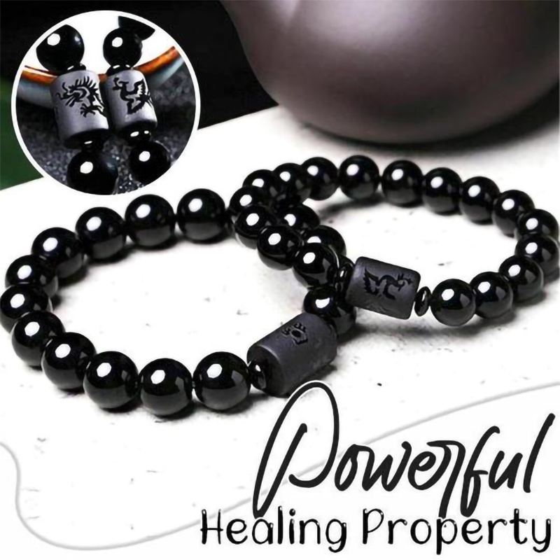 1Pc Obsidian Ethnic Style Frosted Beaded Bracelet Black Men and Women Couples Universal Fashion Bracelet