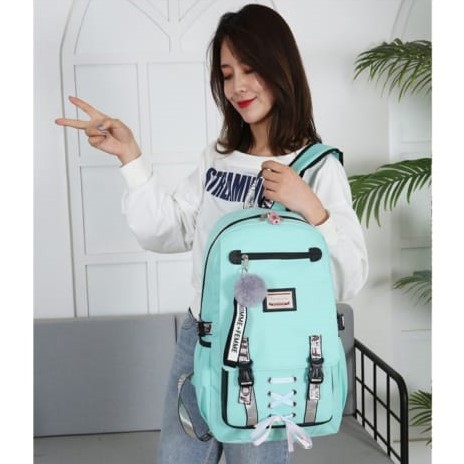 Twenty Bag - Tas Ransel Sekolah Anak Wanita Dan Pria Untuk Anak PAUD TK SD SMP REMAJA Terbaru 2021 Kekinian Motif Carakter PITA SILANG Korean Sytle Multifungsi Bahan Canvas