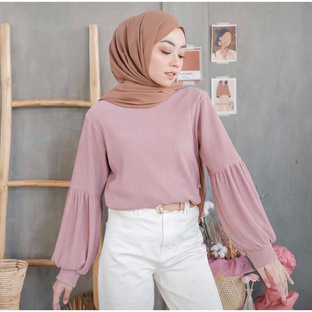 Kaos Rib Lengan Balon