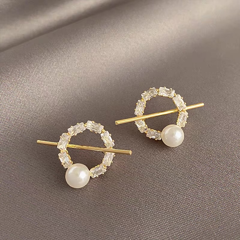 Anting Tusuk Gantung Desain Kembang Api Hias Zircon + Mutiara Untuk Wanita