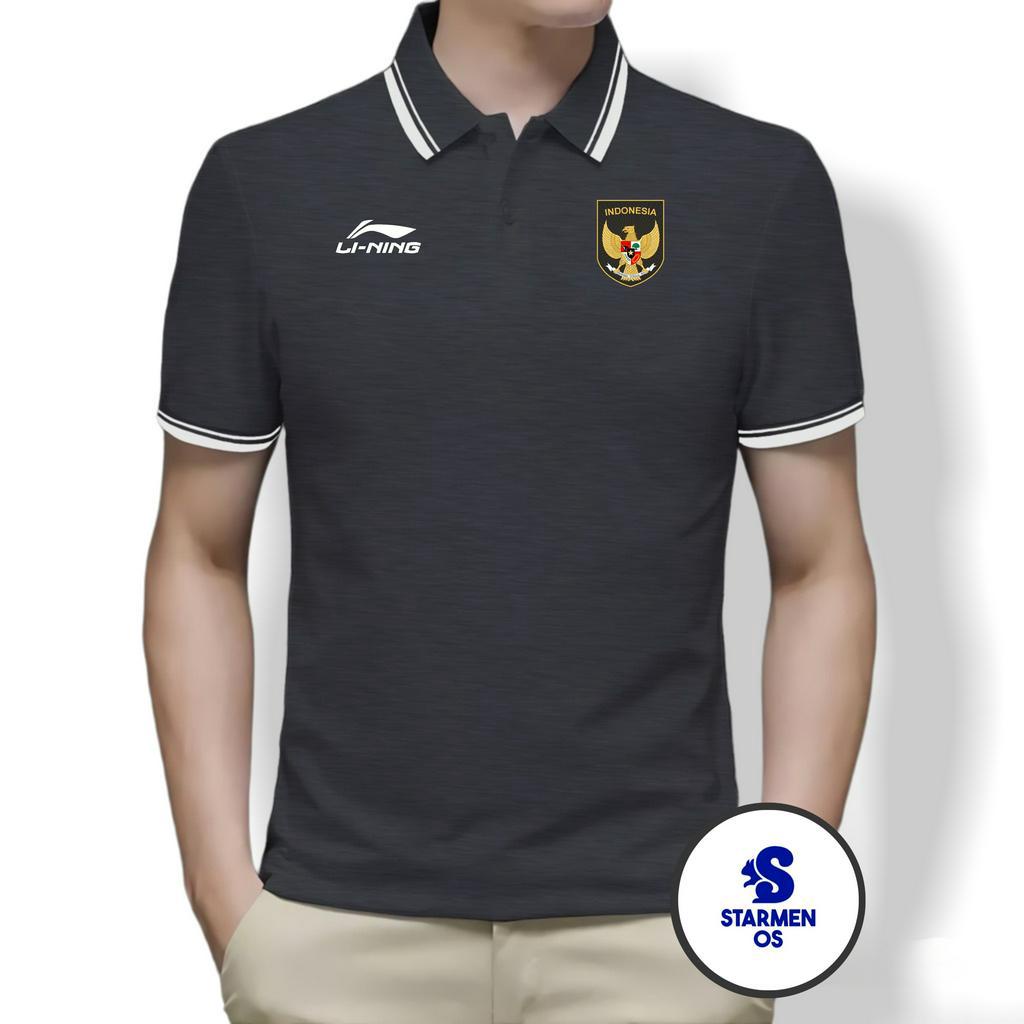 Kaos Polo Shirt Pria Kerah List Putih Logo GARUDA INDONESIA AND Ll NING SEA GAMES 2023