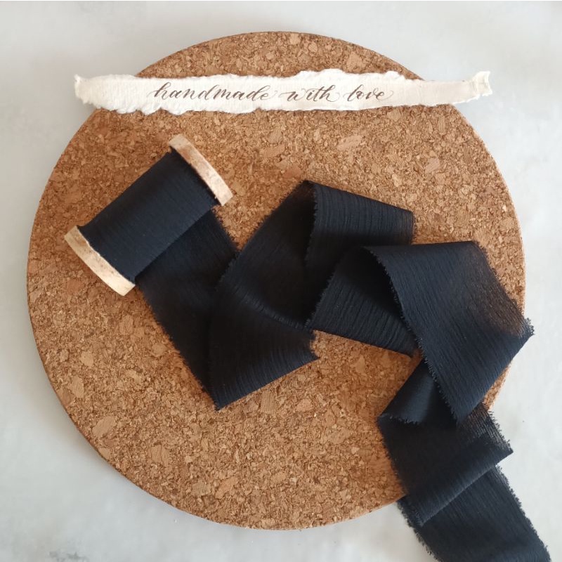 

Ribbon in Crinkled Black - wedding ribbon / calligraphy ribbon / vows ribbon / pita buket / styling