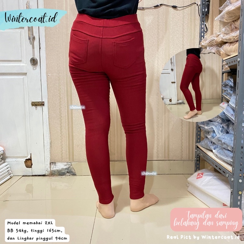 Celana winter wanita jeans denim legging jegging musim dingin import cewek hangat slim skinny