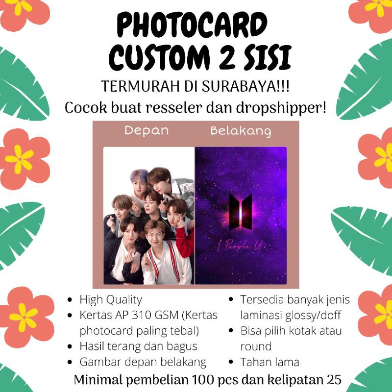 PHOTOCARD 2 SISI GLOSSY DOFF CUSTOM KPOP BTS NCT EXO BLACKPINK TERMURAH BANYAK BONUS DISKON
