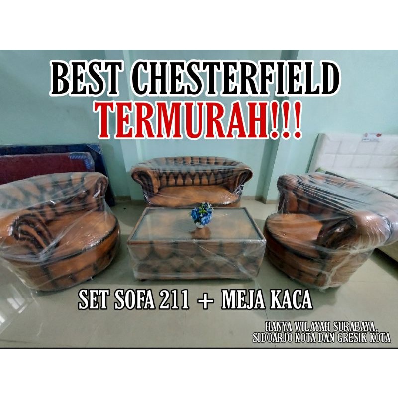 TERMURAH SET Sofa Chesterfield 211 Medium Jaguar + Meja Kaca