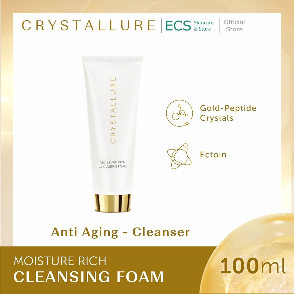 (Pembersih Wajah) CRYSTALLURE Moisture Rich Cleansing Foam 100ml - Anti-aging melembabkan - Facial Wash Sabun Cuci Muka  Pencuci Cleanser Pemcuci Face Wash Fasial Crystalure Kristallure Cristal Kristalure Cristallure Cristalure Kristal Krystal Krystallure