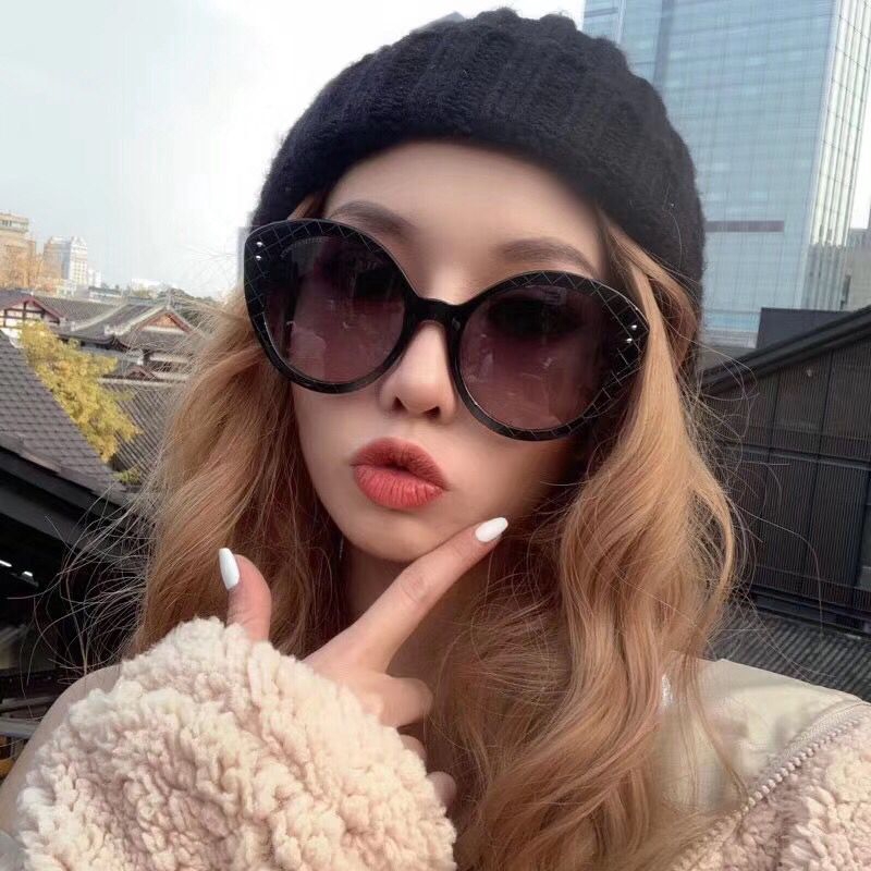 INS fashion big frame rice nail cat eye trend personality street shooting sunglasses