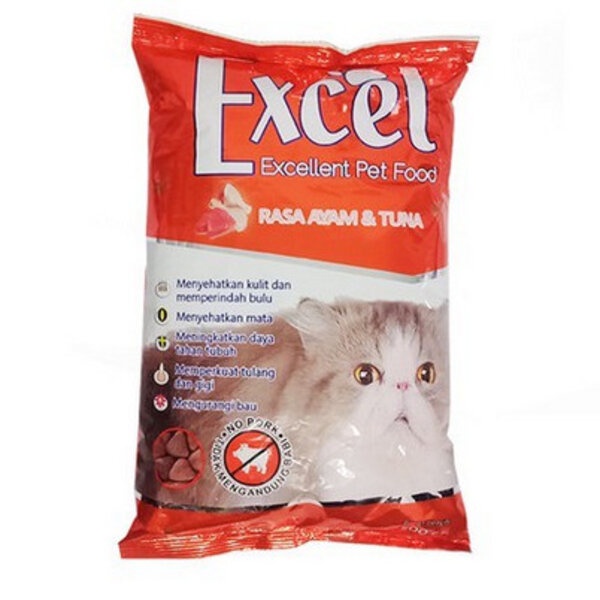 Excel Kibble Segitiga 500 gr Makanan Kucing Dewasa Chicken Ayam &amp; Tuna