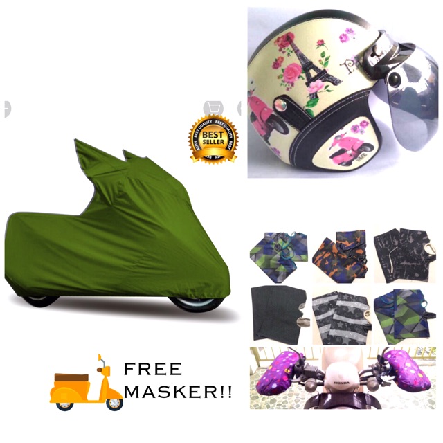 FREE MASKER!! PAKET COVER MOTOR + HELM BOGO DEWASA + SARUNG TEMPEL MOTOR