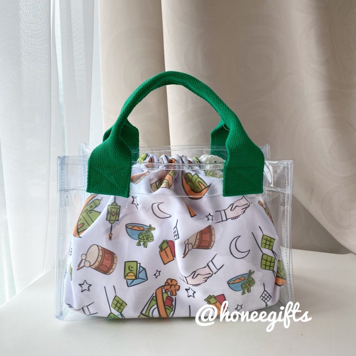 

✨ BISA COD ✨ Tas bingkisan hampers lebaran pouch serut mini hijau cute mika pvc bag