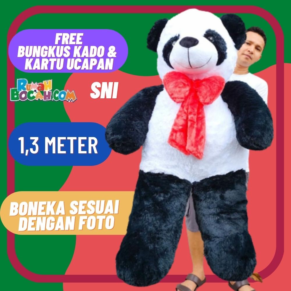 Boneka Panda 1,3 m Meter Jumbo Besar Pita Merah untuk Kado Ulang Tahun Kado Anniversary Kado Valenti