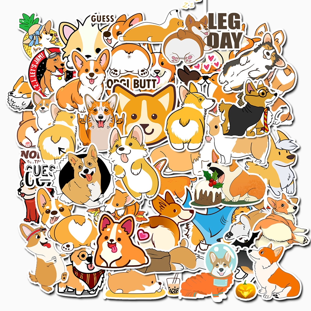 50pcs/set Stiker Desain Anjing Corgi Anti Air Untuk Dekorasi Kulkas/Skateboard/Laptop