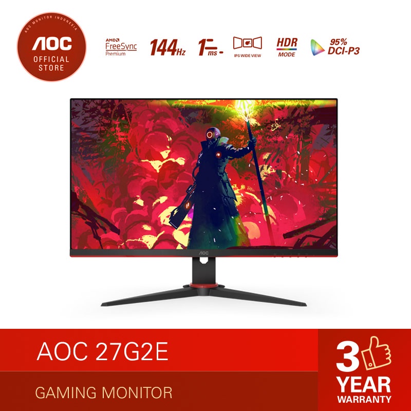 AOC 27G2E AMD FreeSync Premium Gaming Monitor HDR/IPS/144Hz/1ms/27"