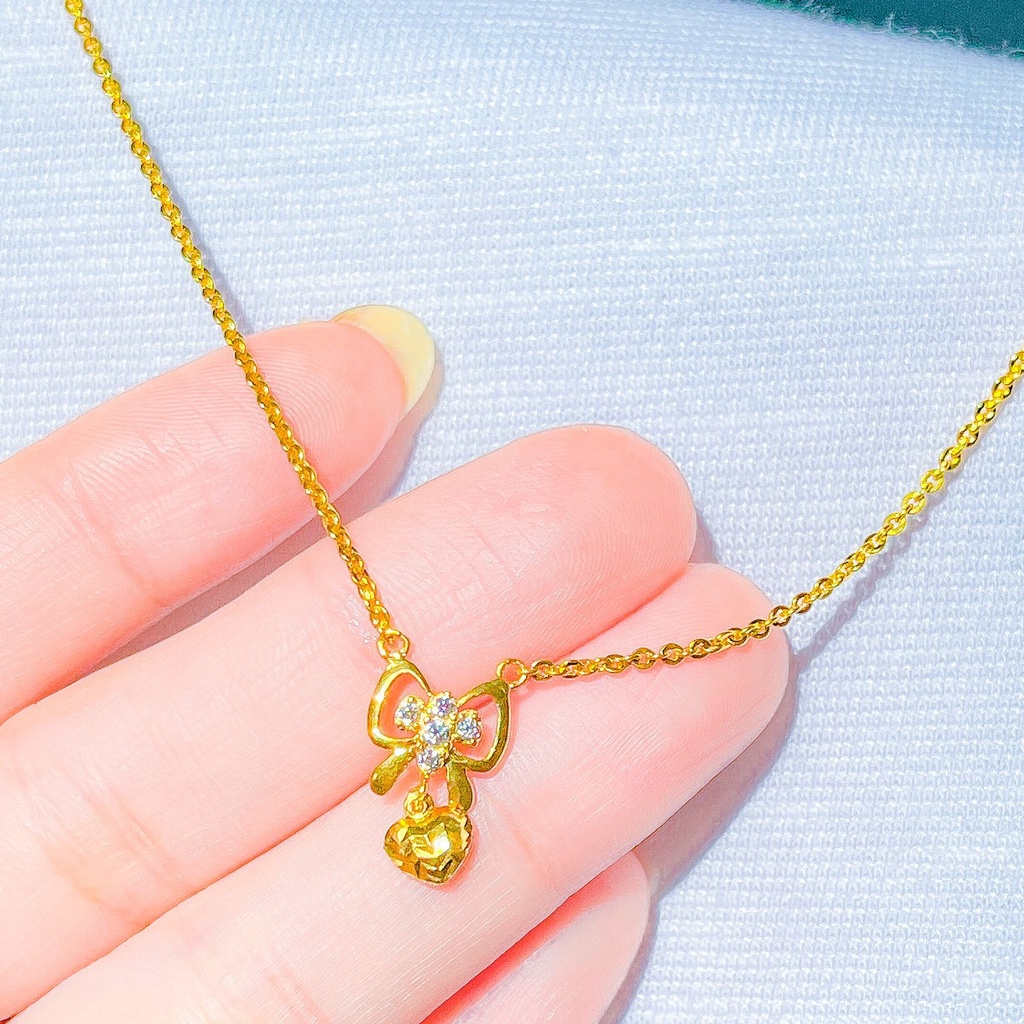 Kalung set liontin anak dan dewasa emas asli kadar 700 70 16K rantai polo holo hollow clover permata pita ribbon love bunga boba merica ukir kilat ringan 2 dua gram gr g gold