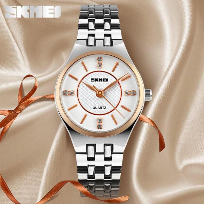 Jam Tangan Analog Wanita SKMEI Timeless 1133 Putih Emas Original 3 ATM - Emas