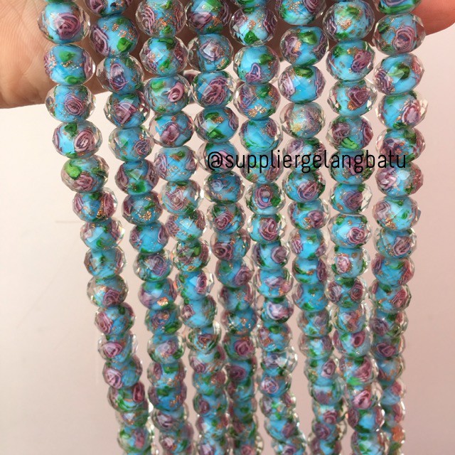 Lampwork kristal Murano 14x12mm bahan crystal ceko mawar biru premium beads supplier aksesoris beads