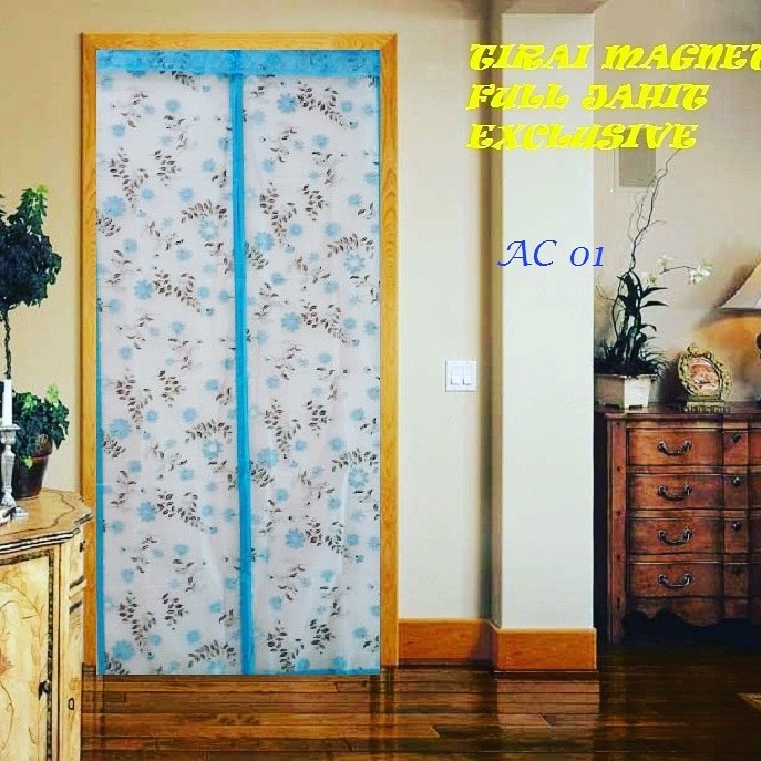 STOCK TERBATAS TIRAI PINTU MAGNET EXCLUSIVE KHUSUS RUANGAN AC BIRU BUNGA