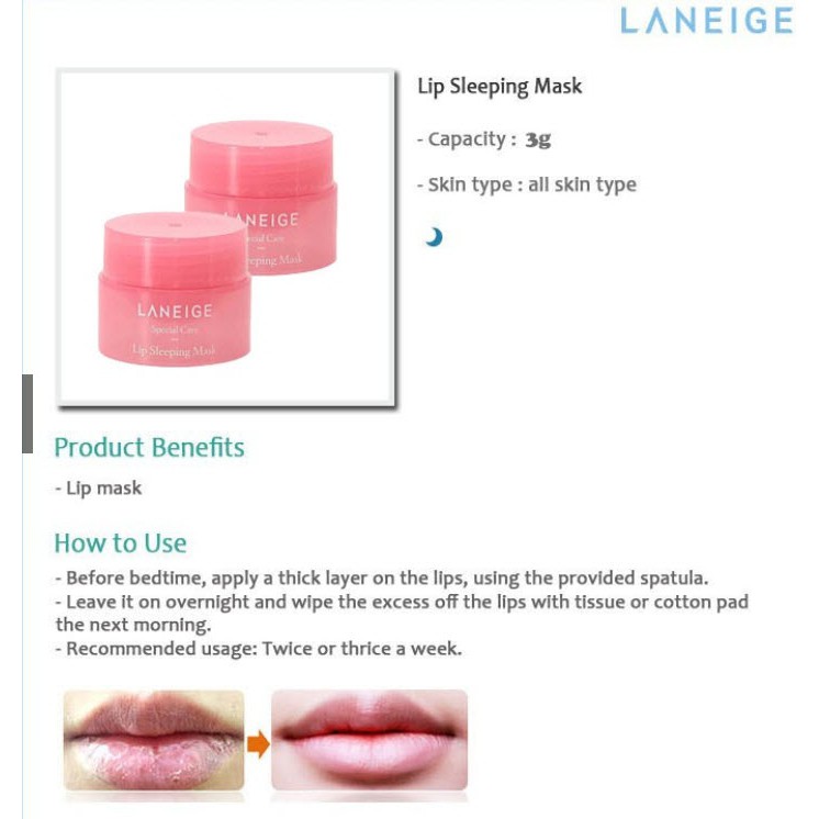 [PROMO SPESIAL] Laneige Lip Sleeping Mask 3g Masker Bibir Pink 100% ORIGINAL KOREA TERMURAH