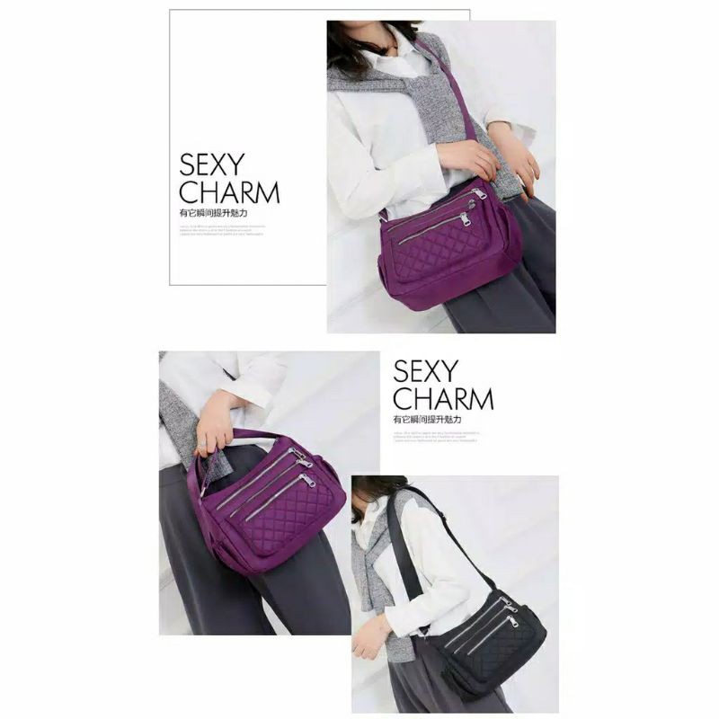 TUGUFAMILY - COD SALE - TAS SELEMPANG KOREAN WANITA RESLETING TIGA WARNA HITAM, MERAH, MAROON, NAVY UKURAN BESAR