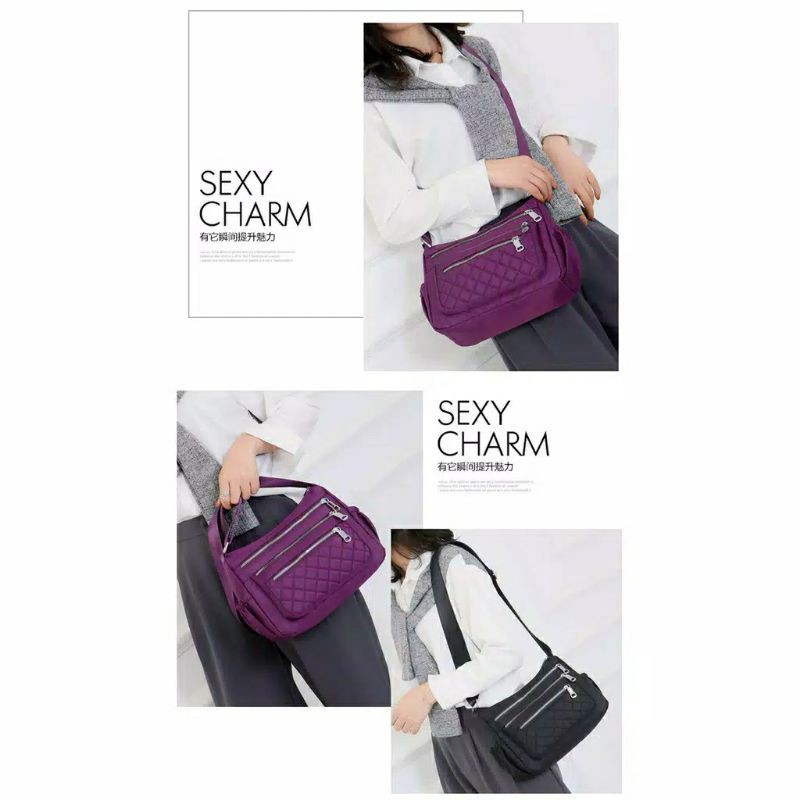 2.2 COD SALE - TAS SELEMPANG KOREAN WANITA RESLETING TIGA WARNA HITAM, MERAH, MAROON, NAVY UKURAN BESAR