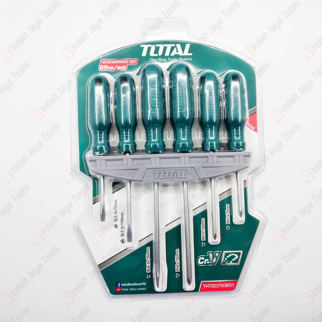 TOTAL 250601 Screwdriver Set 6 Pcs Obeng Plus Minus Isi 6Pcs