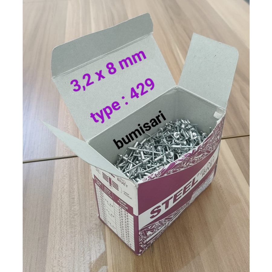 Paku Rivet Alumunium 429 (3,2 x 8 mm) - per pack isi 100