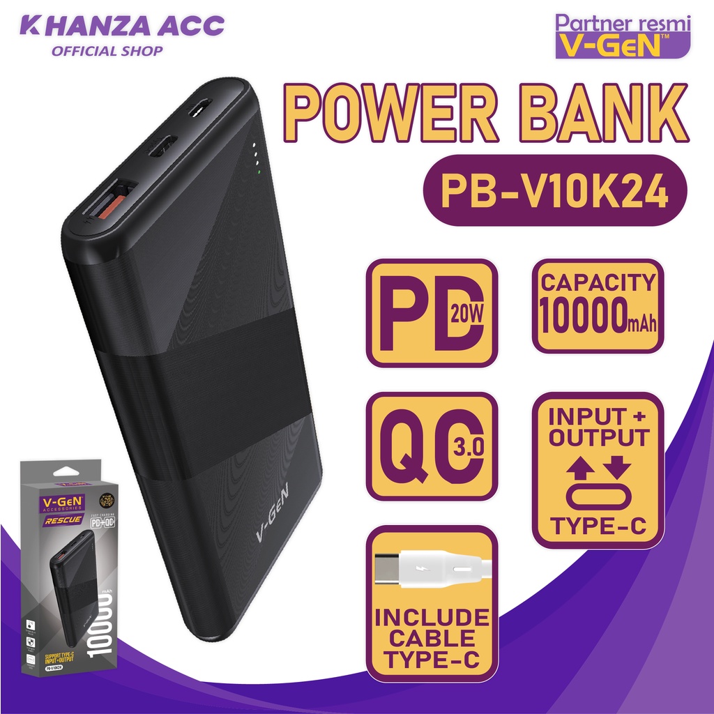 KHANZAACC VGEN V10K24 Powerbank 10000mah Original Fast Charging QC PD 20W