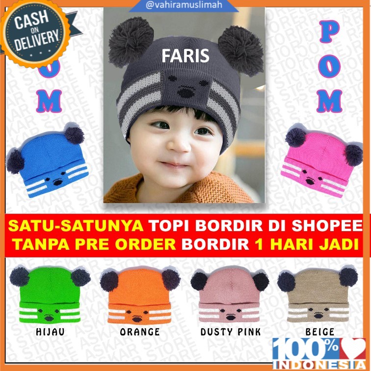 Kupluk Koala Pompom / Kupluk Bayi  Koala BORDIR Nama 1