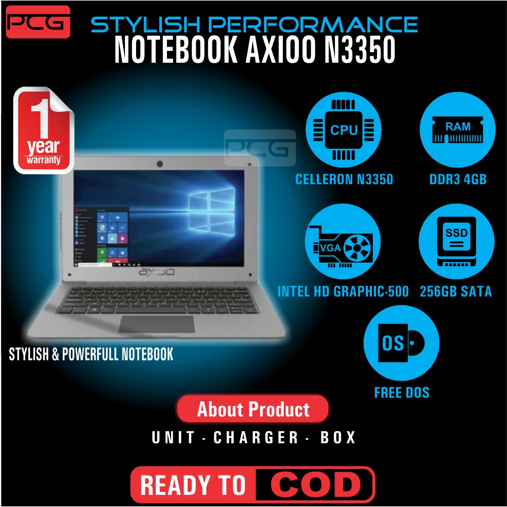 LAPTOP NOTEBOOK AXIOO CELERON N3350 RAM 4GB SSD 256GB RESMI LEPTOP MURAH GAMING EDITING RINGAN
