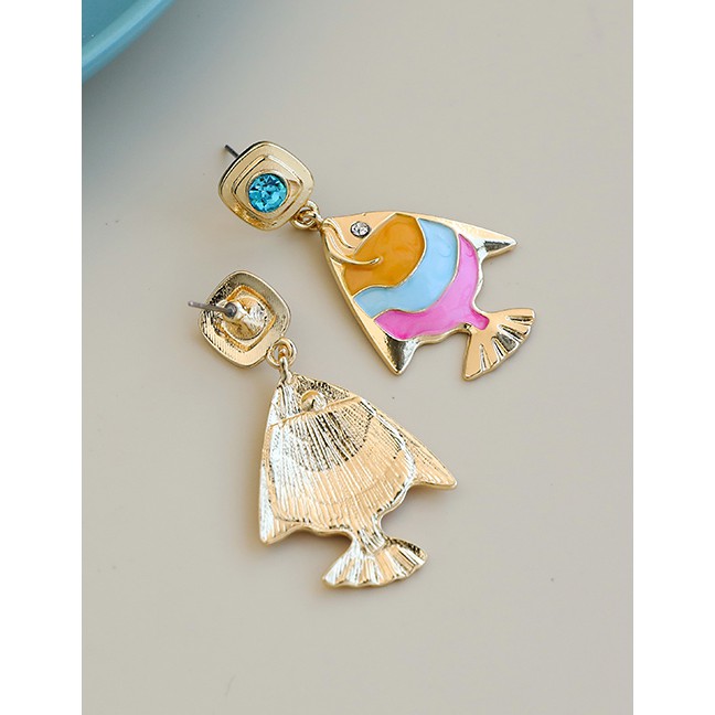 LRC Anting Tusuk Fashion Color Alloy Diamond Goldfish Stud P58692