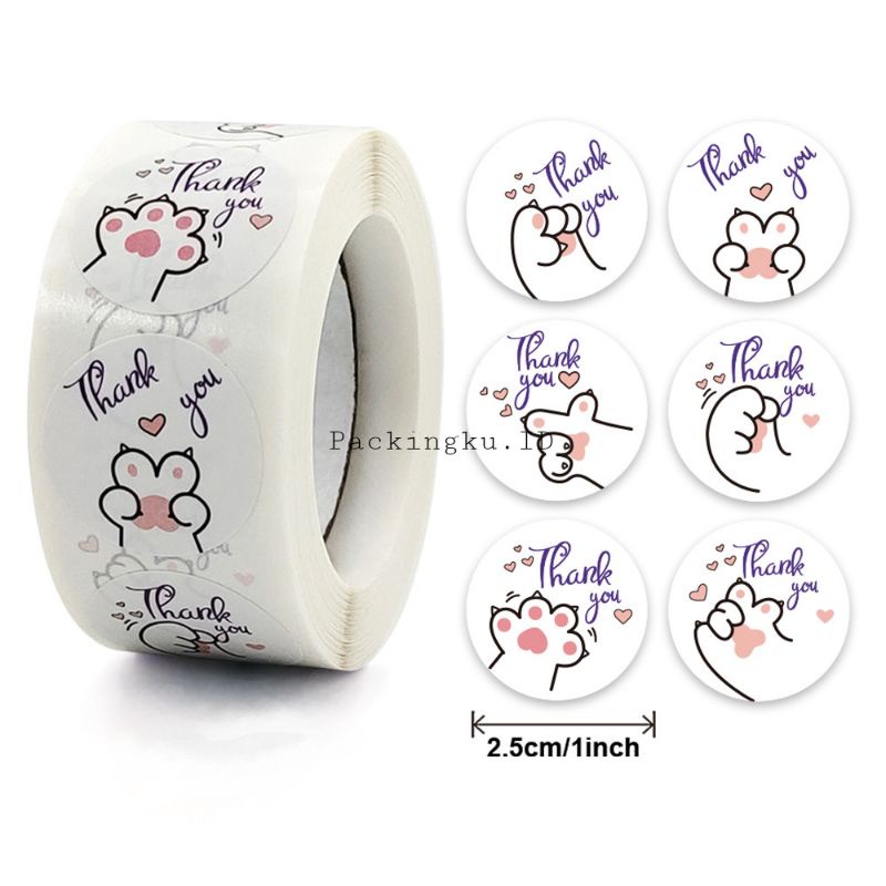 [Kecil 2.5cm] Sticker Label Thank You | Segel Roll 500 pc-ty paw