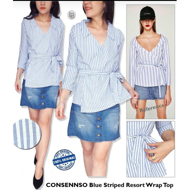 [BB] Baju Branded Murah Consenso Striped Vneck Blouse Ori Prem