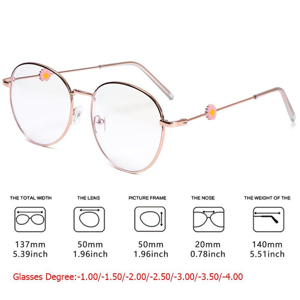 ❈ROWAN❈ -1.0~-4.0 Vintage Eyeglasses Reduces Eye Strain Anti-UV Blue Rays Radiation Myopia Glasses Metal Round Frame Ultralight High-definition Unisex Flat Mirror Eyewear/Multicolor