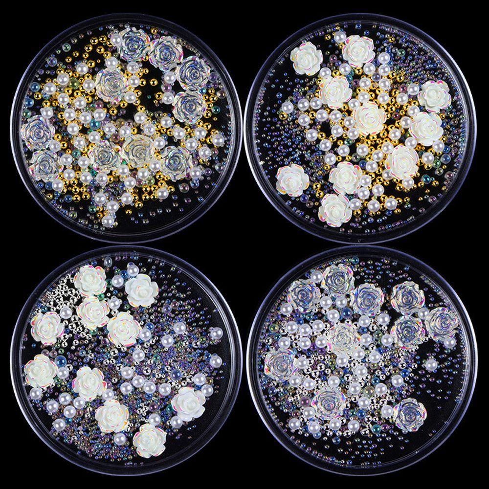 AUGUSTINA Agustina Aurora Kuku Berlian Imitasi Wanita Camellia Bunga Symphony Steel Ball 3D Nail Jewelry