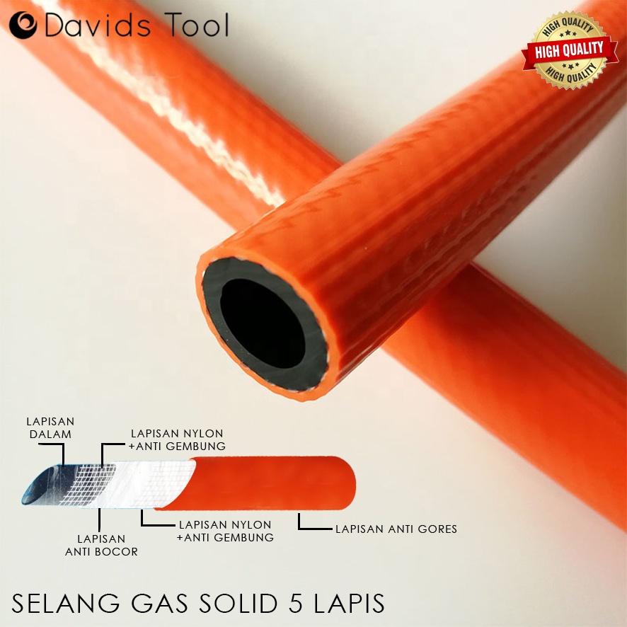 Selang Kompor Gas Lpg 5 Lapis Solid Meteran Oranye SNI