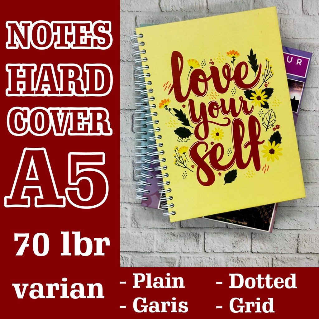

Buku Tulis Catatan Custom Hardcover / Buku Agenda A5 HARD COVER - Varian PLAIN, LINE, GRID, DOTTED