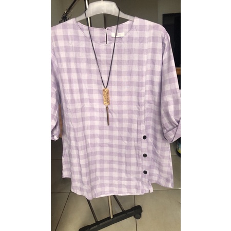 Blouse Wanita Kotak-Kotak Jumbo