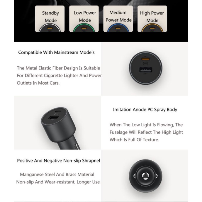 Car Charger Carger Mobil Xiaomi 100W Fast Charging 1A1C