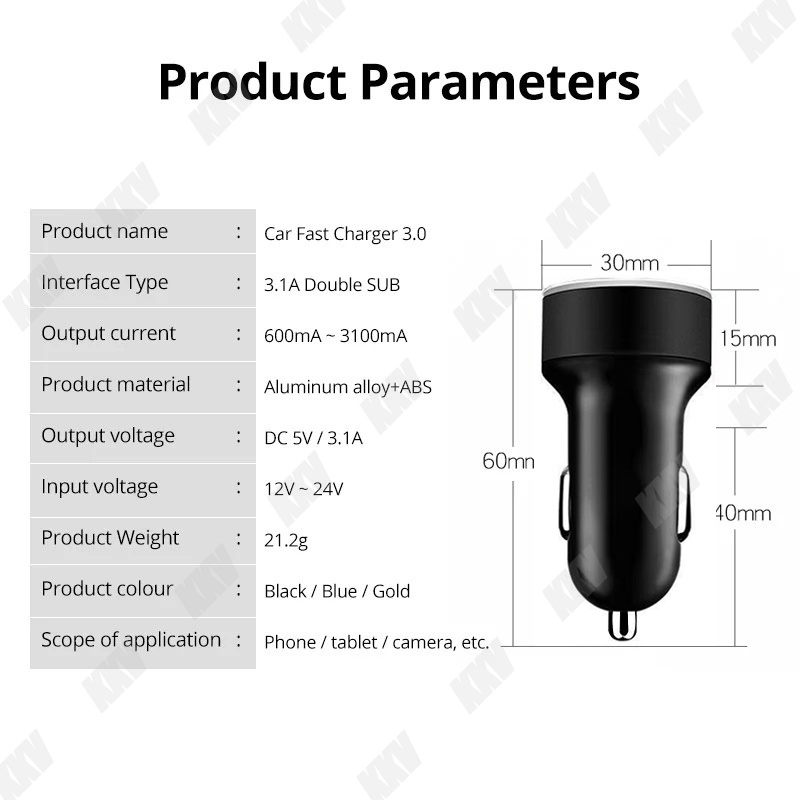 Mobil Adaptor Charger Cepat Ponsel Di Mobil  Adaptor Pengisi Daya Cepat Ponsel Auto Tampilan LCD Port USB Ganda 3.1A