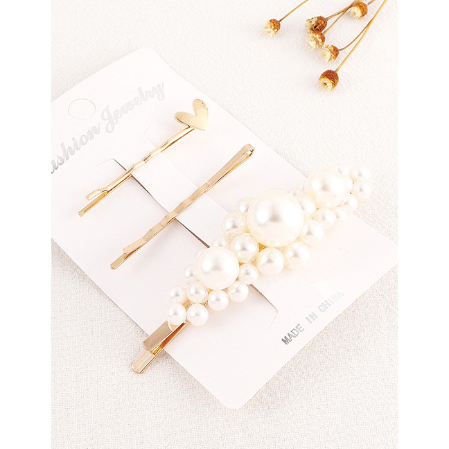 LRC Jepit Rambut Fashion Gold Love Pearl Hair Clip Set Y61538