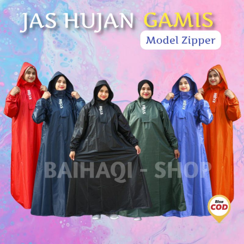 [Zipper] Jas Hujan Gamis /Jas Hujan Wanita Muslimah Hijab – Hijas
