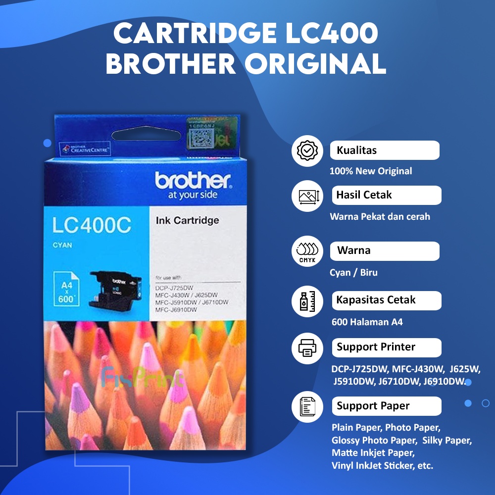 Cartridge Tinta Brothr LC400 LC-400 Black Printer DCP-J725DW MFC-J430W