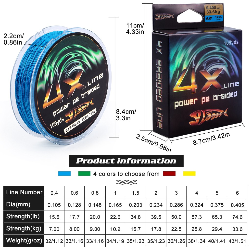 100M PE Fishing Line X4 Senar Pancing 100M 109YDS Braided Fishing Lines 4 Strands senar pancing kuat dan anti keriting