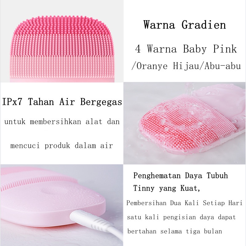 inFace MS2000 Tahan air Alat Pembersih Wajah Elektrik Brush Silicon Facial cleansing Muka Sikat Pencuci Cuci Pembersihan Tiga Zona USB Rechargeable Pemijat Perawatan Detok Ultrasonic Cocok Untuk Kulit Sensitif High Frequency Sonic HF Face Cleanser