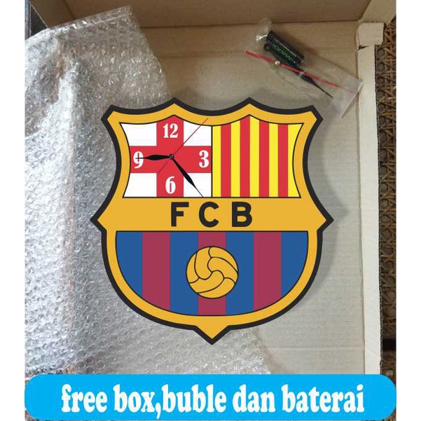 JAM DINDING KAYU UNIK MURAH ARTISTIK VINTAGE KARAKTER GAMBAR LOGO BARCELONA