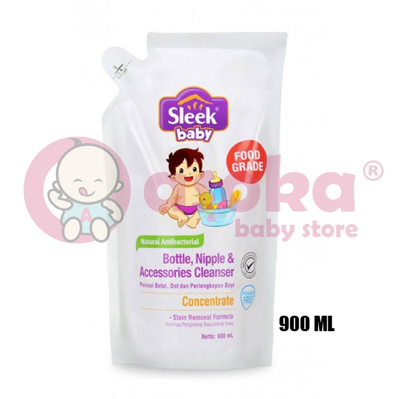 Sleek Baby Bottle Nipple &amp; Accessories Cleanser Reff 450ml &amp; 900ml ASOKA