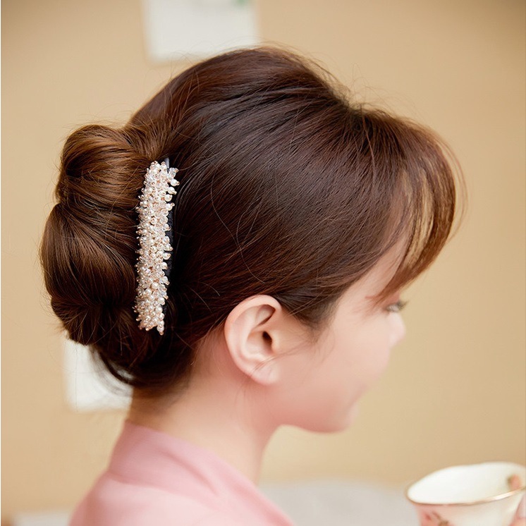 Sirkam Rambut Sanggul 10.5cm Pesta Impor dengan Aksesoris Permata Mutiara 7 Taring Diamond Pearl Hair Comb