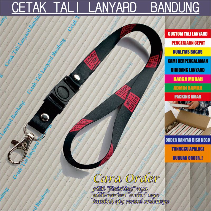 Cetak tali id card sablon 2 cm /tali Lanyard id card sablon 2 cm 1 sisi  bahan nilon atau polister