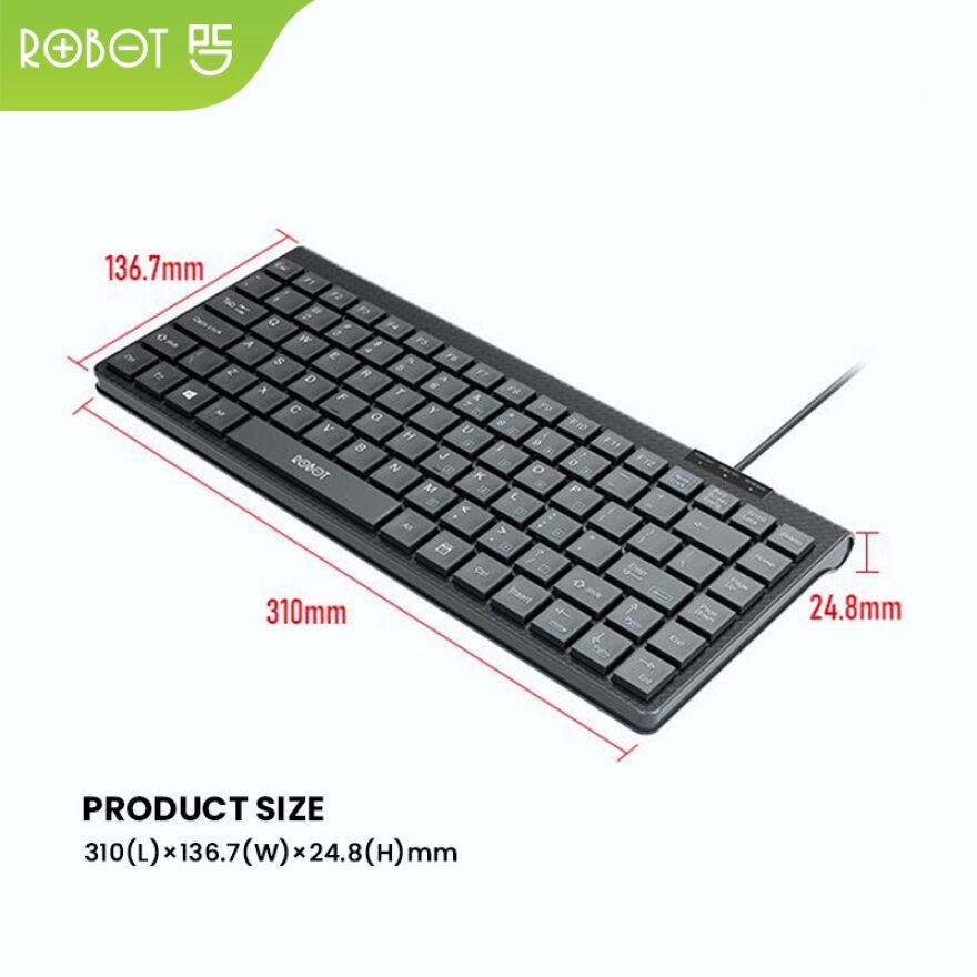 ROBOT RK10 Keyboard  Portable Mini Wired Ultra-Thin Tombol Silent - Garansi Resmi 1 Tahun