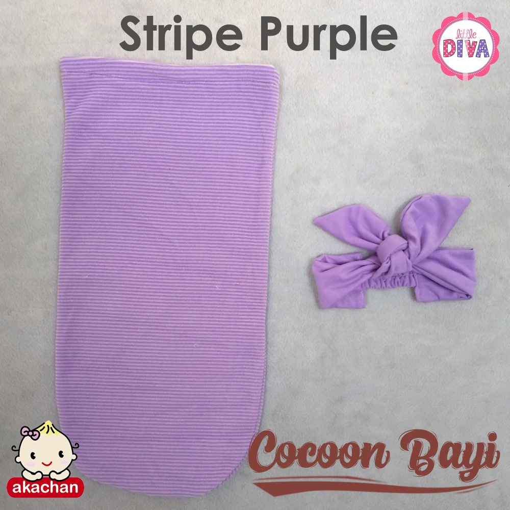 COCOON BABY WRAP Bedong Bayi Instant Stripe Purple FREE HEADWRAP ATAU TOPI Bedong Instan Newborn coocoon AKACHAN